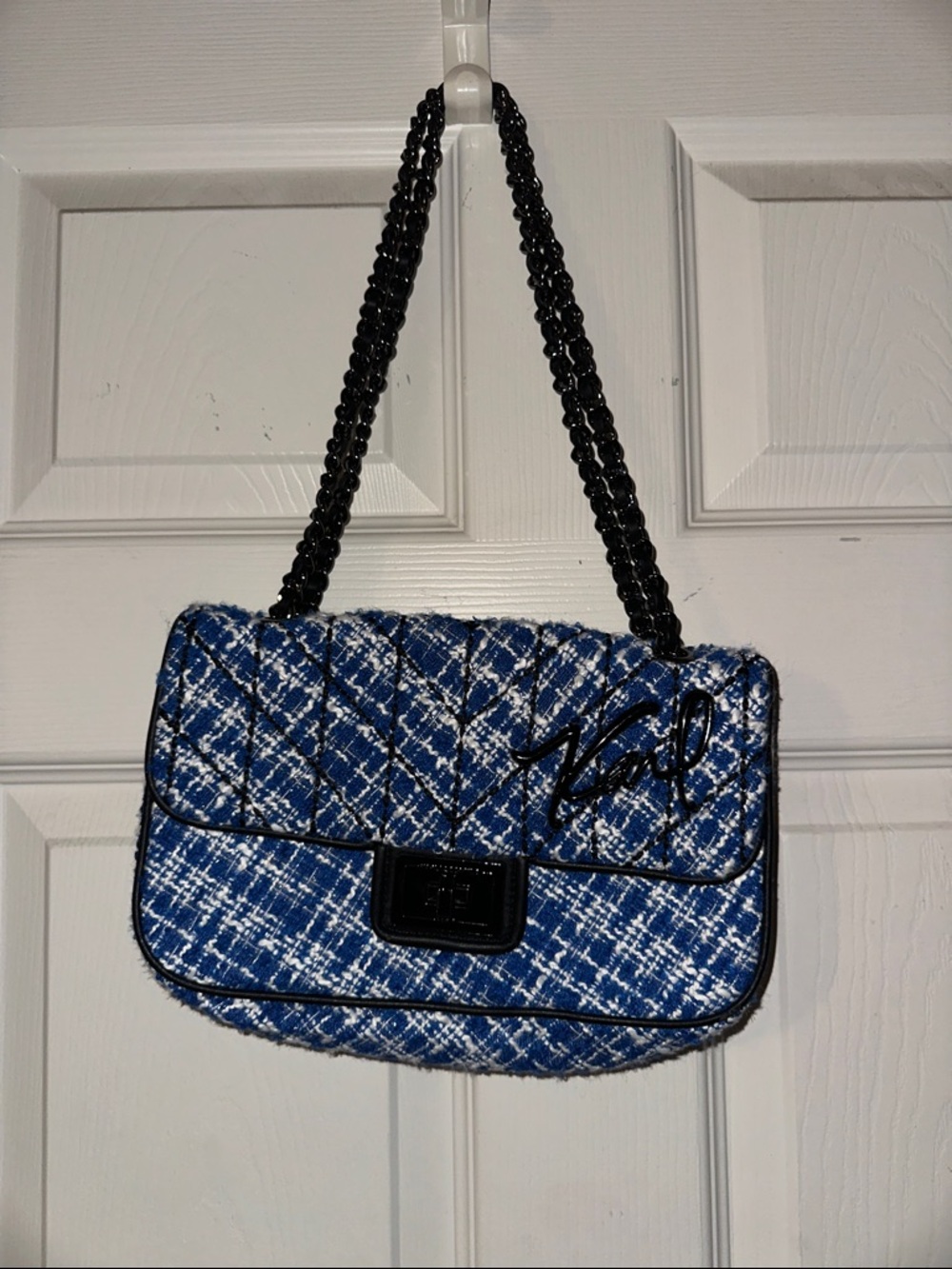Blue Tweed Quilted Shoulder Bag by Karl Lagerfeld